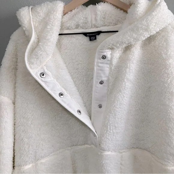 Eddie Bauer Sherpa Pullover Half Snap White Plush Hoodie Women Size XL - Picture 5 of 8